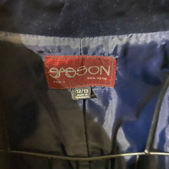 VTG SASSON Deep Navy Wool Blend Blazer Velvet Collar Single Breasted Sz 12/13 - Picture 10 of 10